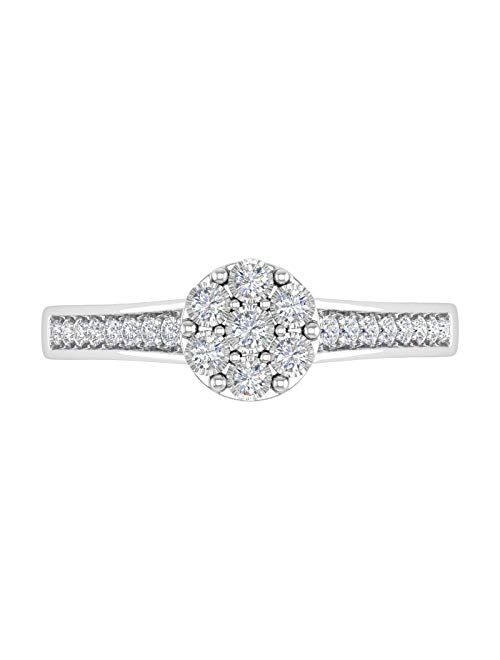 Finerock 1/5 Carat Diamond Cluster Engagement Ring in 925 Sterling Silver