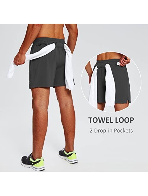 BALEAF Men's 2 in 1 Gym Running Shorts 5'' Workout Phone Pocket Liner Towel Loop