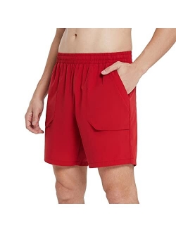 Men's 7'' Running Gym Shorts Unlined Quick Dry 2 Cargo Zipper Pockets