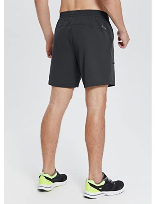BALEAF Men's 7'' Running Gym Shorts Unlined Quick Dry 2 Cargo Zipper Pockets