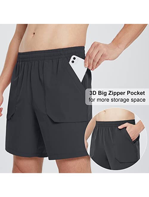 BALEAF Men's 7'' Running Gym Shorts Unlined Quick Dry 2 Cargo Zipper Pockets