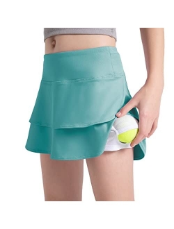 Girls' Tennis Skirt UPF50  Sports Golf Skort Kids Athletic Running Casual School Workout w Zip Pockets and Shorts