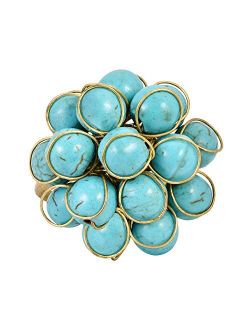 AeraVida Unique Handmade Front Cluster Simulated Turquoise Stone Organic Brass Ring