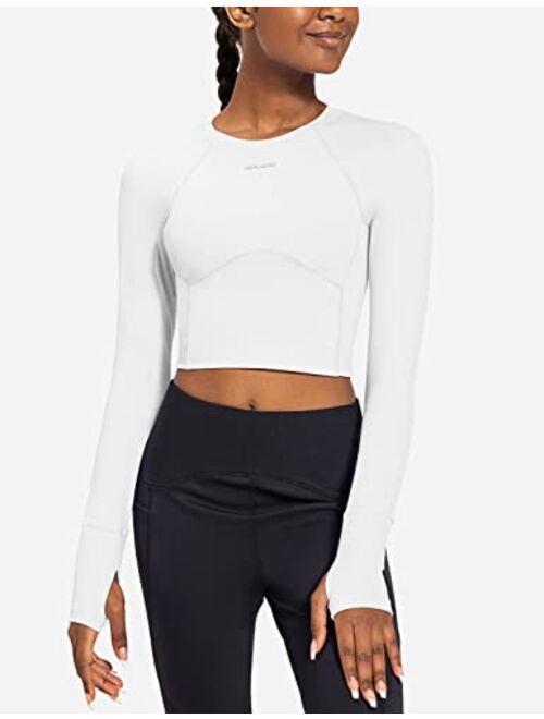 BALEAF Women's Long Sleeve Crop Top Slim Fit Workout Shirts for Running Gym Yoga