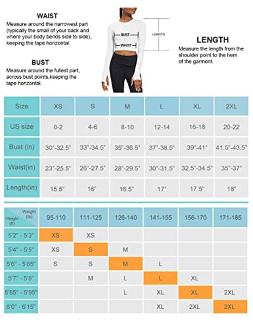 BALEAF Women's Long Sleeve Crop Top Slim Fit Workout Shirts for Running Gym Yoga