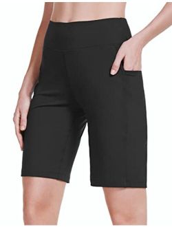 Women's 10" Bermuda Shorts Long Athletic Workout Knee Length High Waisted Yoga Running Shorts with 3 Pockets