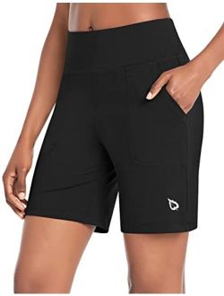 Women's 7" Athletic Long Shorts High Waisted Running Bermuda Shorts with Pockets