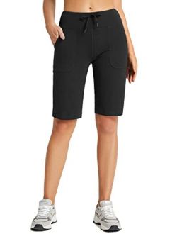 Women's 12" Long Bermuda Shorts Cotton High Waisted Walking Casual Yoga Pockets Drawstring