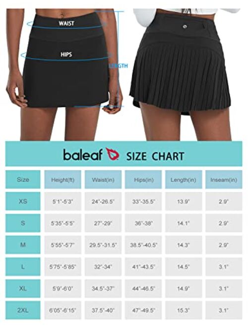 BALEAF Women's Pleated Tennis Skirts High Waisted Lightweight Athletic Skorts Skirts with Shorts Pockets