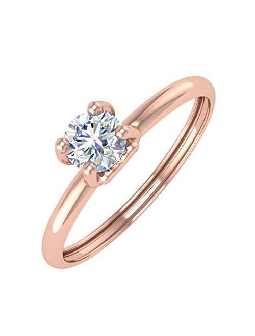 Finerock 1/4 Carat 4-Prong Set Diamond Solitaire Engagement Ring Band in 10K Gold
