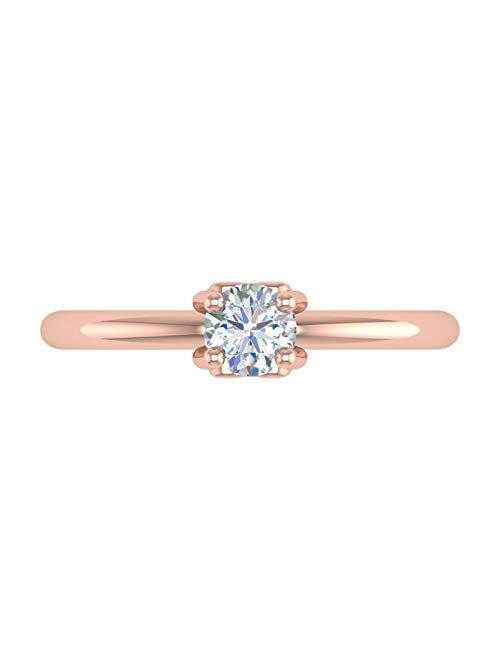 Finerock 1/4 Carat 4-Prong Set Diamond Solitaire Engagement Ring Band in 10K Gold
