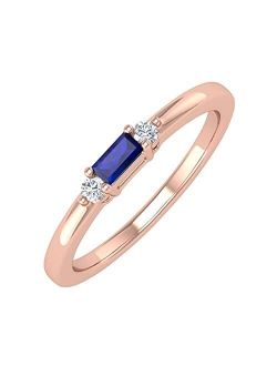 0.15 Carat Baguette Shape Blue Sapphire and Round White Diamond Engagement Ring in 10K Gold