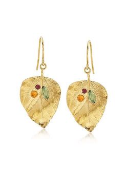 1.40 ct. t.w. Multi-Stone Leaf Drop Earrings in 18kt Yellow Gold Over Sterling