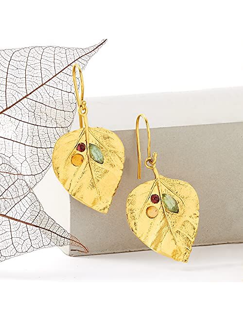 Ross-Simons 1.40 ct. t.w. Multi-Stone Leaf Drop Earrings in 18kt Yellow Gold Over Sterling