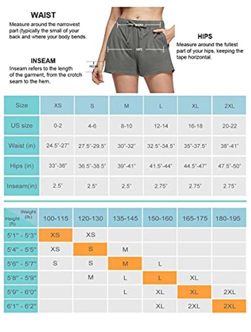 BALEAF Women's 2.5" Workout Lounge Hiking Running Sport Shorts Quick Dry Pajama Knit Shorts with Pockets & Drawstring