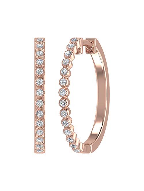 Finerock 1/4 Carat Bezel Set Diamond Hoop Earrings in 10K Gold