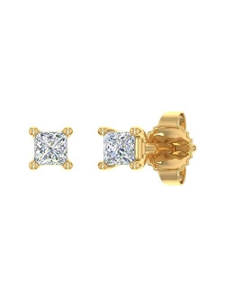 1/10 Carat to 1/2 Carat Princess Cut Diamond Stud Earrings in 14K Gold (I1-I2 Clarity)