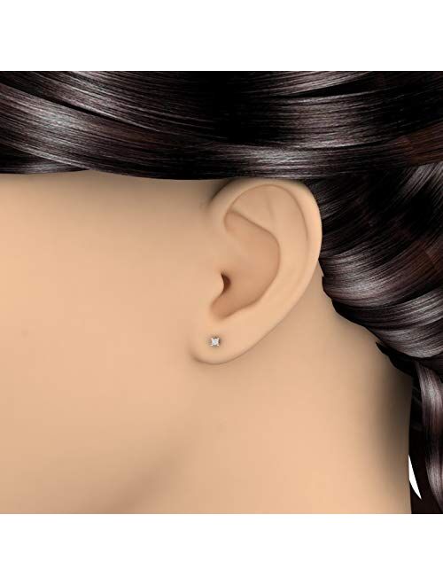 Finerock 1/10 Carat to 1/2 Carat Princess Cut Diamond Stud Earrings in 14K Gold (I1-I2 Clarity)
