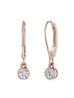 1/2 Carat Diamond Lever-back Drop Earrings in 14K Gold - IGI Certified
