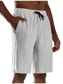 Men's 9" Cotton Yoga Lounge Shorts Long Sweat Jersey Pajama Shorts with Pockets & Elastic Waist