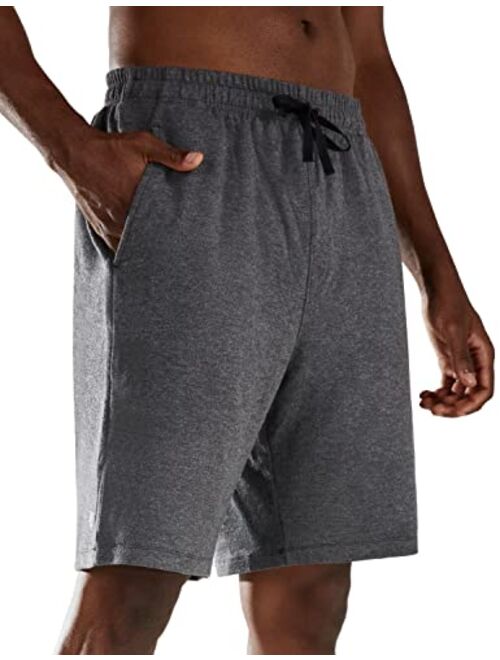 BALEAF Men's 9" Cotton Yoga Lounge Shorts Long Sweat Jersey Pajama Shorts with Pockets & Elastic Waist