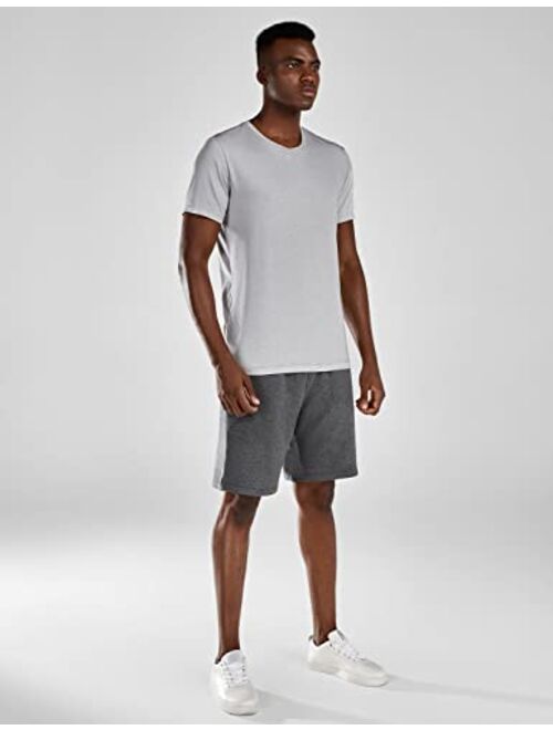 BALEAF Men's 9" Cotton Yoga Lounge Shorts Long Sweat Jersey Pajama Shorts with Pockets & Elastic Waist