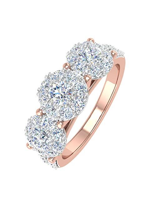 Finerock 1 Carat 3-Stone Prong Set Diamond Engagement Ring in 10K Solid Gold - IGI Certified