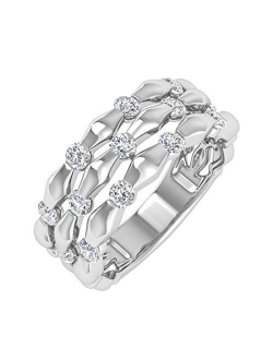1/2 Carat Diamond 3 Line Wedding Band Ring in 10K Gold