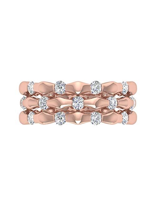 Finerock 1/2 Carat Diamond 3 Line Wedding Band Ring in 10K Gold