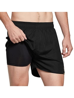 Men's 3 inches 2 in 1 Running Shorts Athletic Quick Dry Back Zipper Pocket Gym Workout Shorts