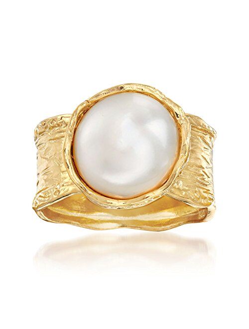 Ross-Simons 11.5-12mm Cultured Button Pearl Ring in 18kt Yellow Gold Over Sterling