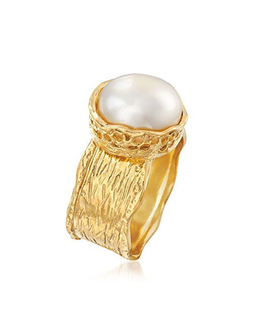 Ross-Simons 11.5-12mm Cultured Button Pearl Ring in 18kt Yellow Gold Over Sterling