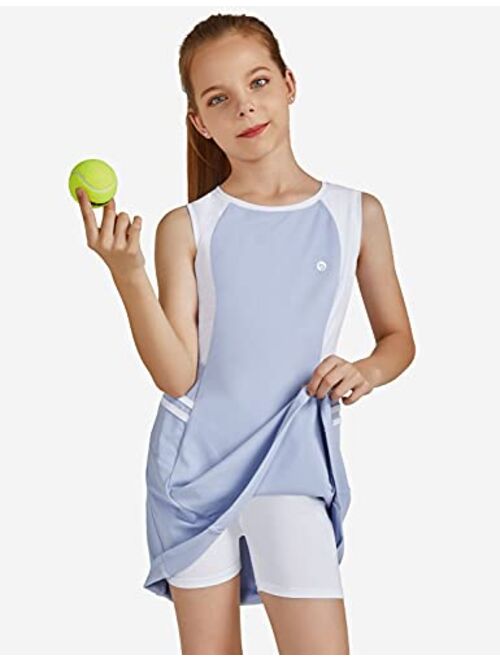 BALEAF Youth Girls Tennis Dress Golf Sleeveless Outfit School Sports Dress with Shorts Pockets