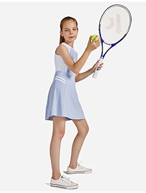 BALEAF Youth Girls Tennis Dress Golf Sleeveless Outfit School Sports Dress with Shorts Pockets