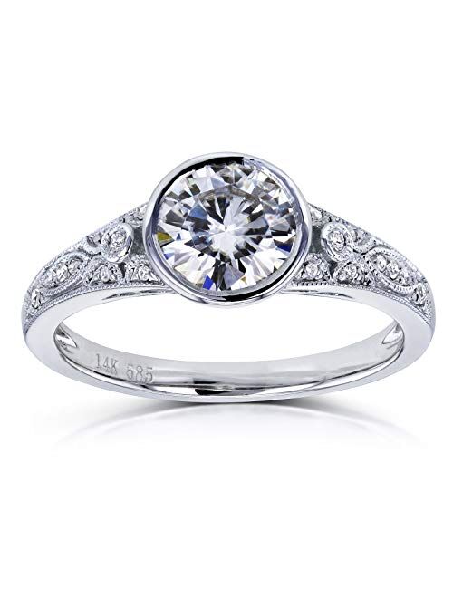 Kobelli Round Moissanite Bezel Vintage Style Engagement Ring 1 CTW in 14k White Gold