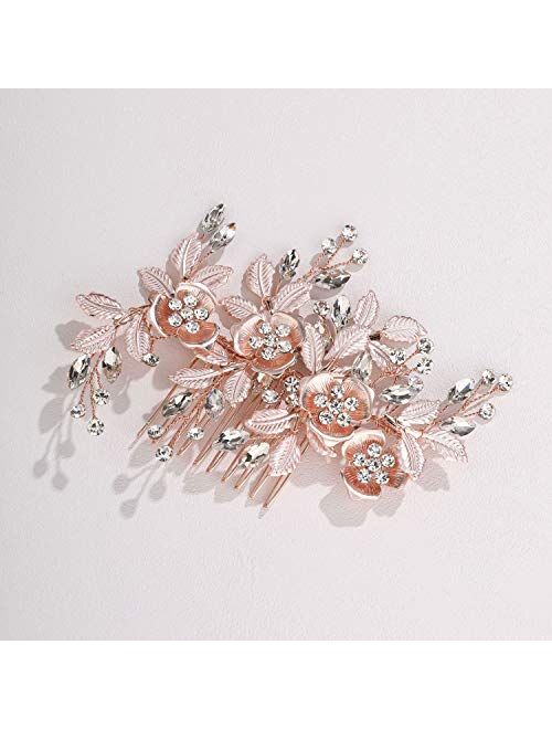 SWEETV Gold Wedding Clip Rhinestone Bridal Comb Barrette - Handmade Flower Clip Head Pieces for Women