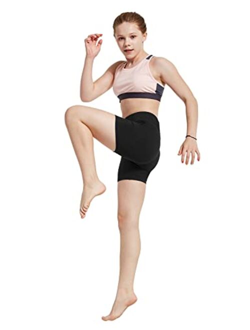 BALEAF Girls' 4" Volleyball Dance Biker Shorts Youth Athletic Running Yoga Gym Spandex Shorts with Pocket