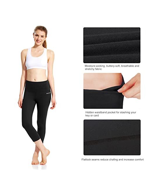 BALEAF Women's Workout Leggings High Waisted Capri Yoga Pants Tummy Control Squat Proof Capris Leggings Pocket