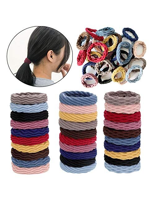 Wetopkim 30/60 Pcs Hair Ties, Non-Slip and Seamless Hair Bands for Thick Heavy and Curly Hair, Lightweight Highly Elastic and Stretchable