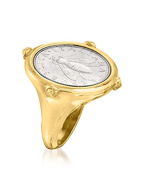Ross-Simons Italian 18kt Gold Over Sterling Genuine Bumblebee 2-Lira Coin Ring