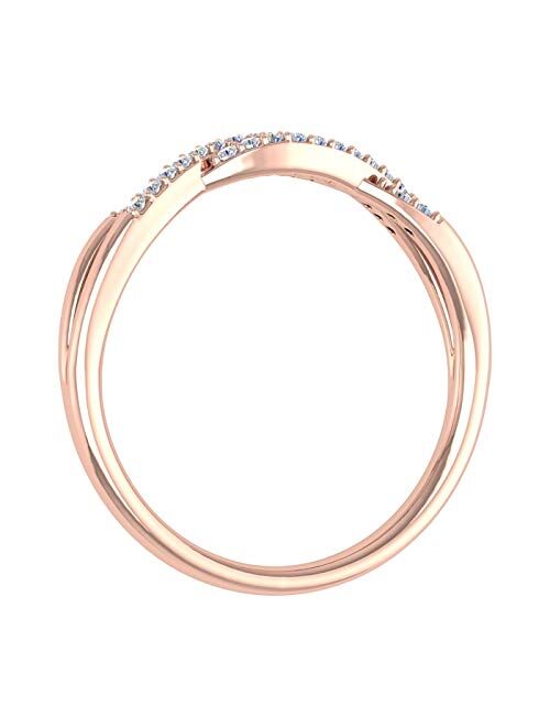 Finerock 1/10 Carat (ctw) 10K Gold Round Diamond Ladies Swirl Stackable Anniversary Ring (I1-I2 Clarity)