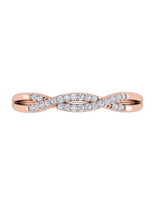 Finerock 1/10 Carat (ctw) 10K Gold Round Diamond Ladies Swirl Stackable Anniversary Ring (I1-I2 Clarity)
