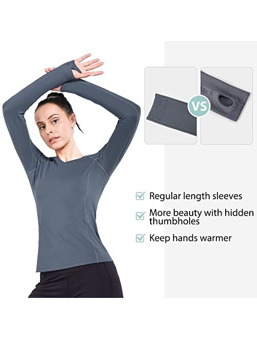 BALEAF Women's Long Sleeve Workout Shirts Fitted Yoga Tops Running Athletic Underscrub with Thumb Holes
