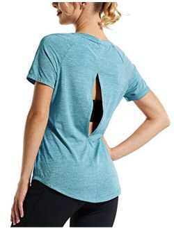 Women's V-Neck T Shirts Workout Tops Athletic Short Sleeve Quick Dry Perfomance Activewear