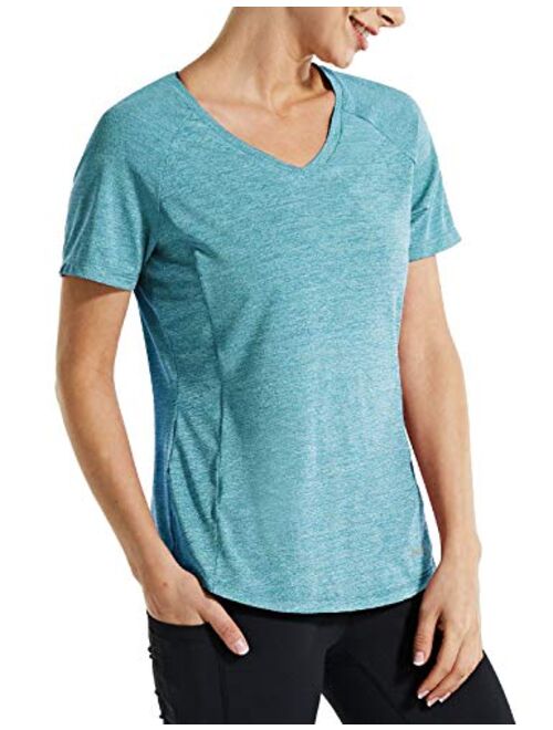 BALEAF Women's V-Neck T Shirts Workout Tops Athletic Short Sleeve Quick Dry Perfomance Activewear