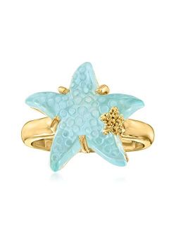 Italian Tagliamonte 16mm Blue Venetian Glass Starfish Ring in 18kt Gold Over Sterling