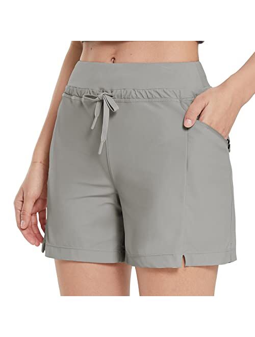 BALEAF Women's 5" Casual Shorts for Summer Stretch Elastic Waist Quick Dry Lightweight Pockets for Running Hiking