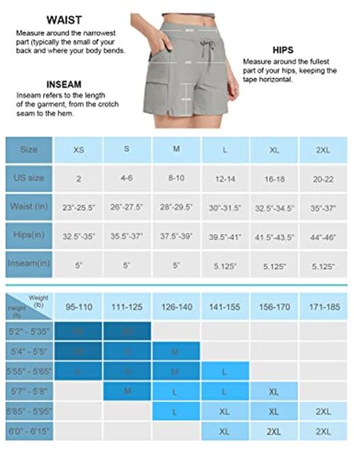 BALEAF Women's 5" Casual Shorts for Summer Stretch Elastic Waist Quick Dry Lightweight Pockets for Running Hiking