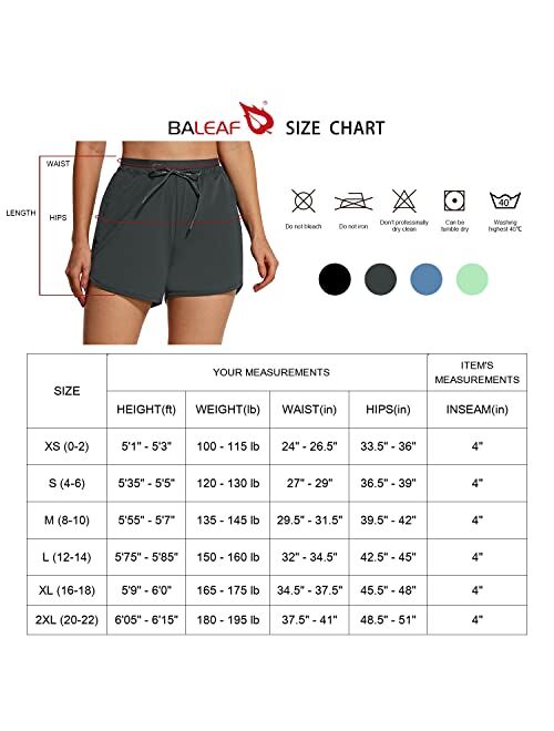 BALEAF Women's Hiking Shorts 4" Quick Dry with Zip Pockets Summer Running Athletic Stretch Active Workout Gym