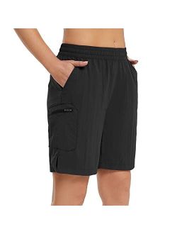 Womens 7" Hiking Shorts with Zipper Pockets Summer Quick Dry Nylon Lightweight Baggy Shorts for Thick Thighs